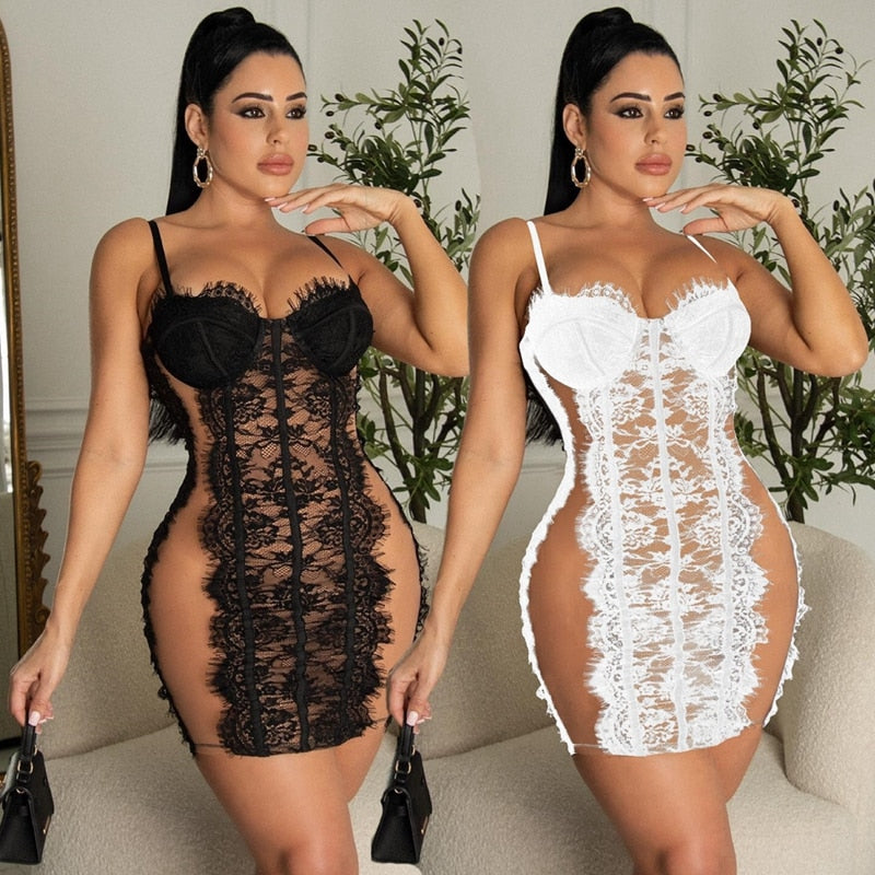 Snygga Damunderkläder Set Transparent Mesh Med Spaghetti Band Sexiga Detaljer-4