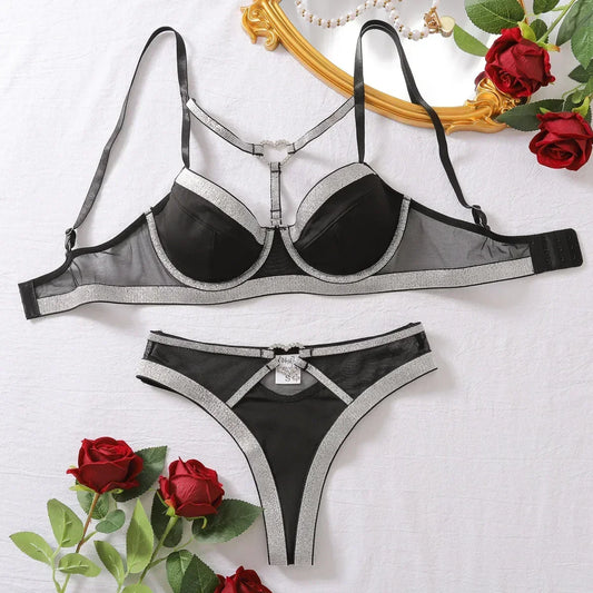 Damunderkläder Set Justerbar Mjuk Polyester med Strassdetalj-1