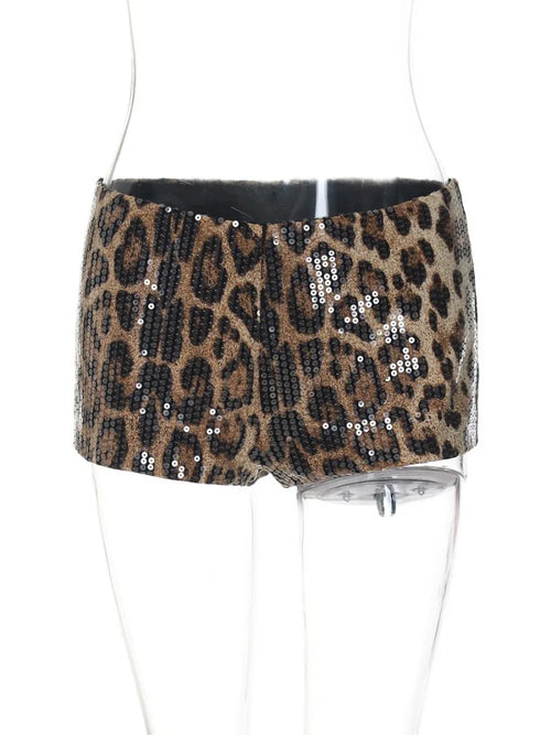 Dam Mini Shorts Leopardmönster Paljetter Bomull-1