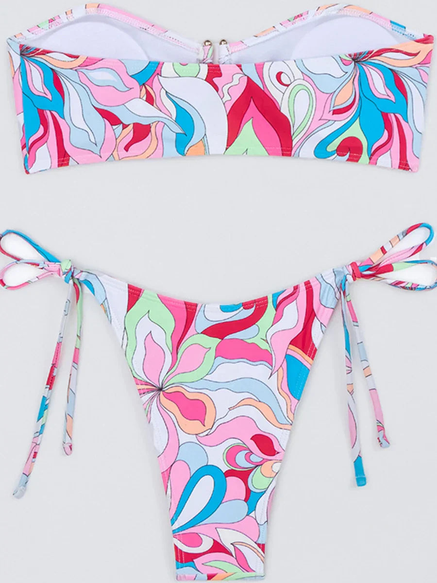 Dam Bikini Tryckdesign Trådlöst Stöd Spandex Polyester-4