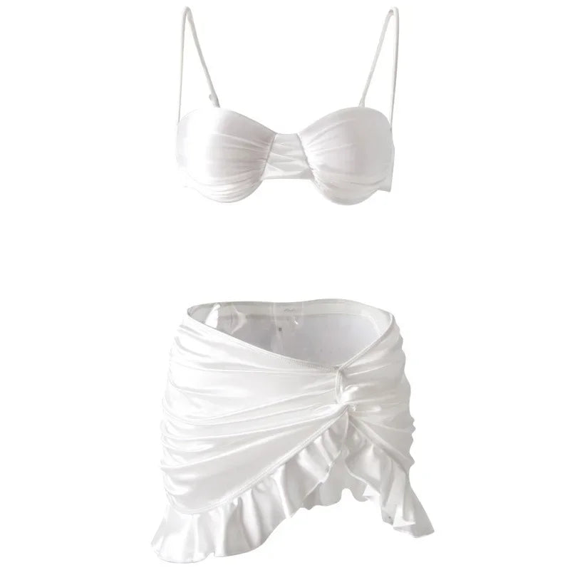 Dam 3-delad Bikiniuppsättning Djupt Skuren Polyester Nylon 5