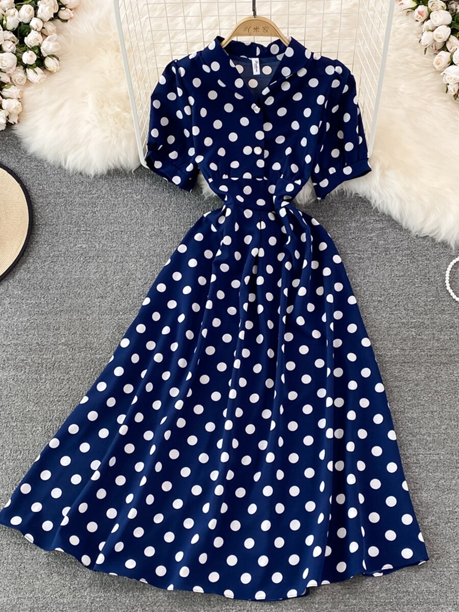 Variant image for Kvinnors Midi Klänning A-linjeformad Polyester Punktmönster-10