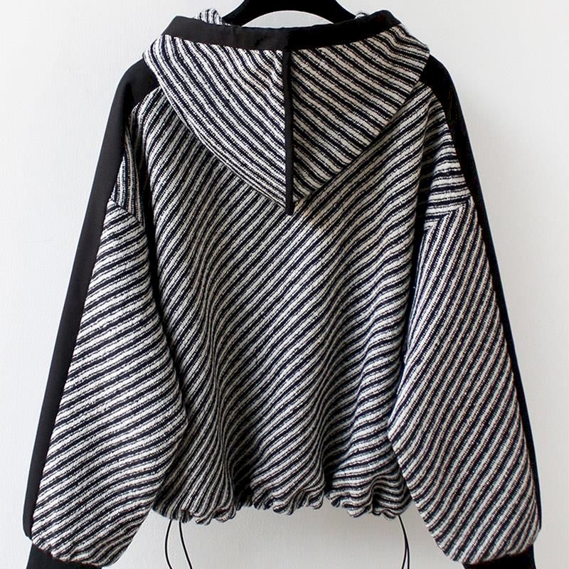 Dam Hoodie Randig Mjuk Bomull-2