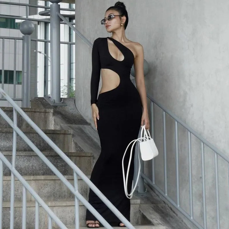 Maxiklänning Dam Asymmetrisk Halsringning Polyester Lång Klänning-2