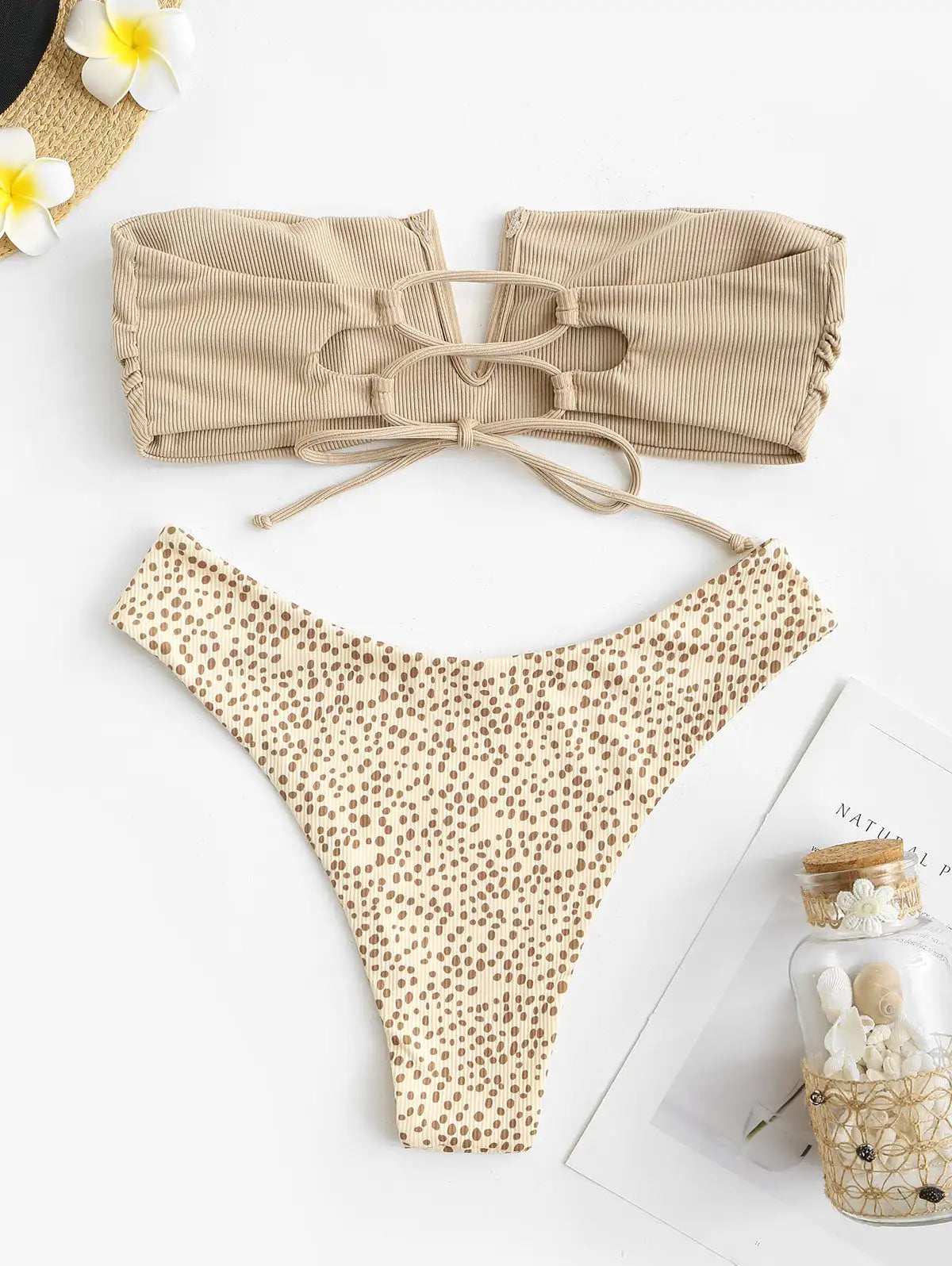 Dam Baddräkt Djurmotiv Bandeau Spandex Polyester-4
