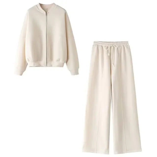 Dam Set Jacka och Byxor Mysig Höstmode Polyester 1