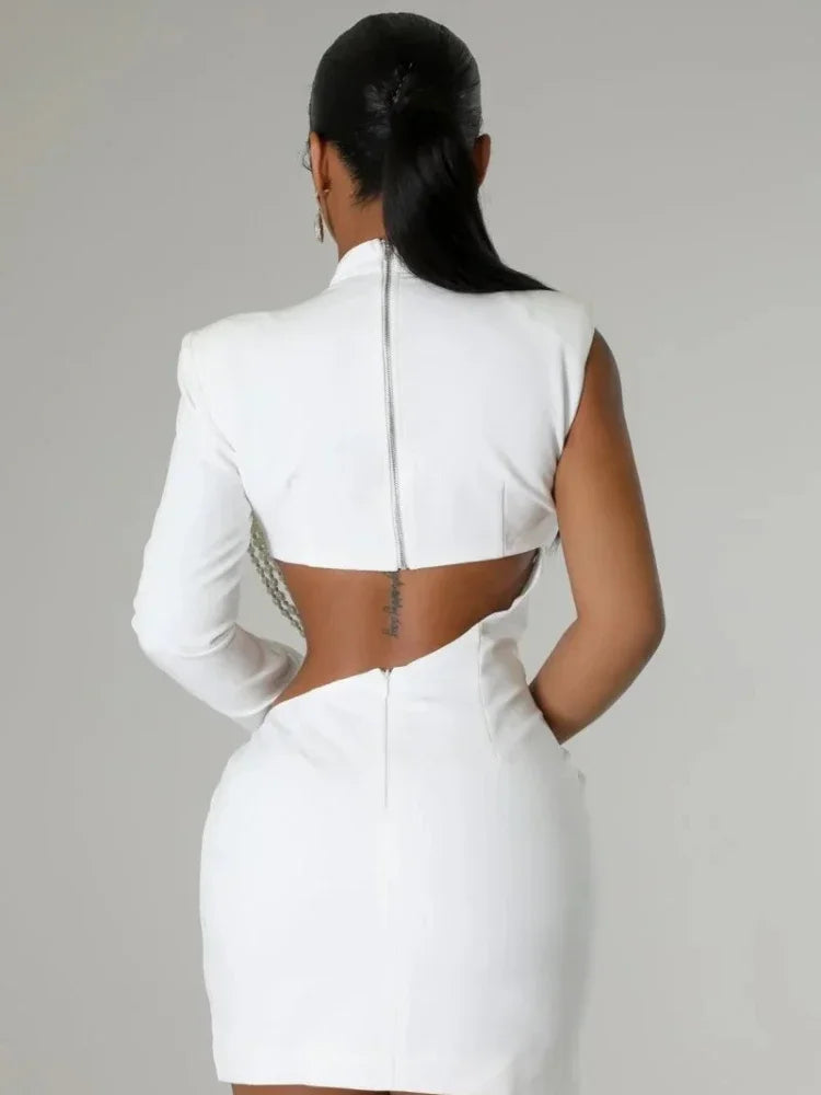 Dam Mini Klänning Monokrom Design 100% Polyester Elegant Festklänning-4