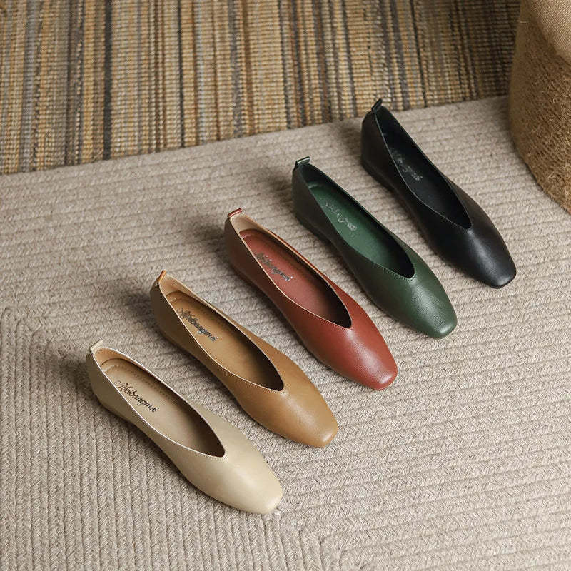 Dam Slipper Läder Elegant med Låg Blockhäl-3