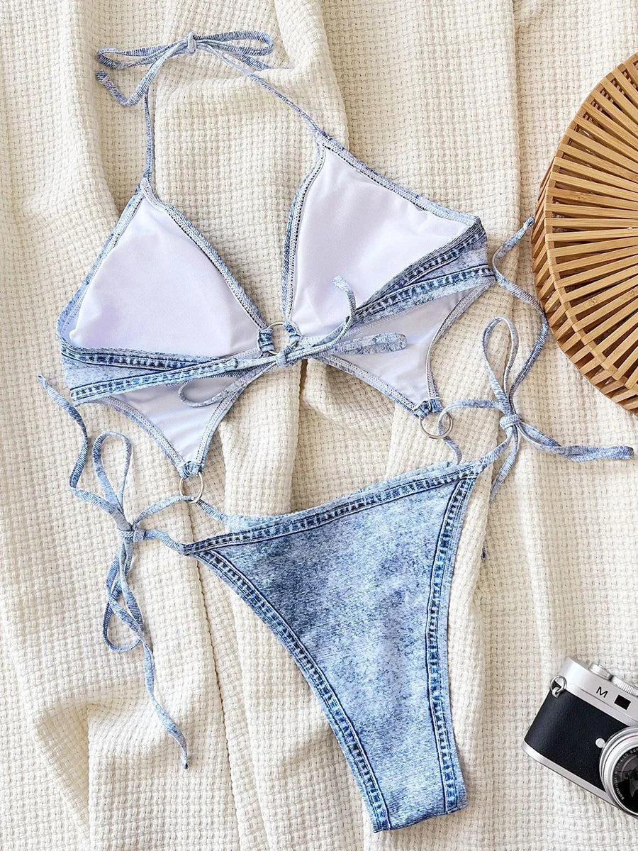 Bikini Dam Smickrande Nacklinje Polyester Spandex-2