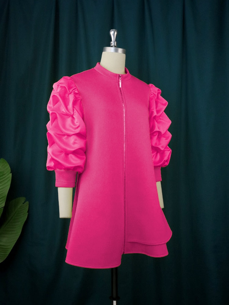 Dam Miniklänning Lätt Bomull Puffärmar Rak Skärning-6