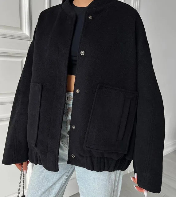 Damjacka Långärmad med Fickor Polyester Elegant Jacka för Dam-5