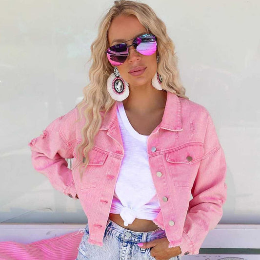 Dam Denimjacka Boho Chic med Fransar Högkvalitativ Denim-1