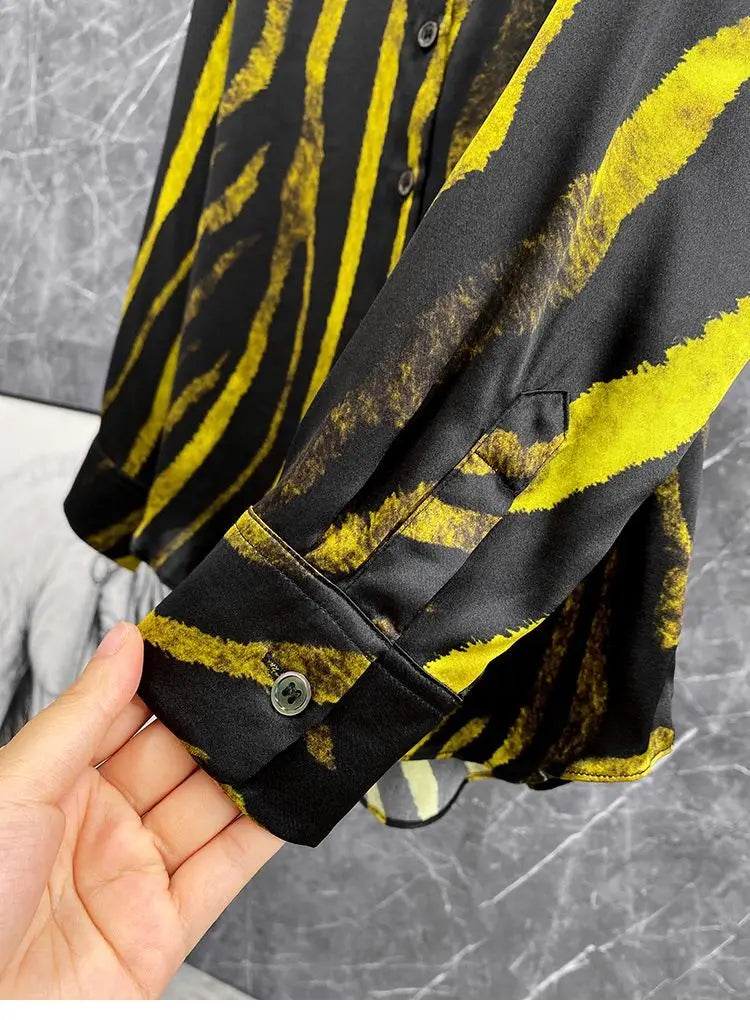 Dam Skjorta Randig Siden Polyester Långärmad-6