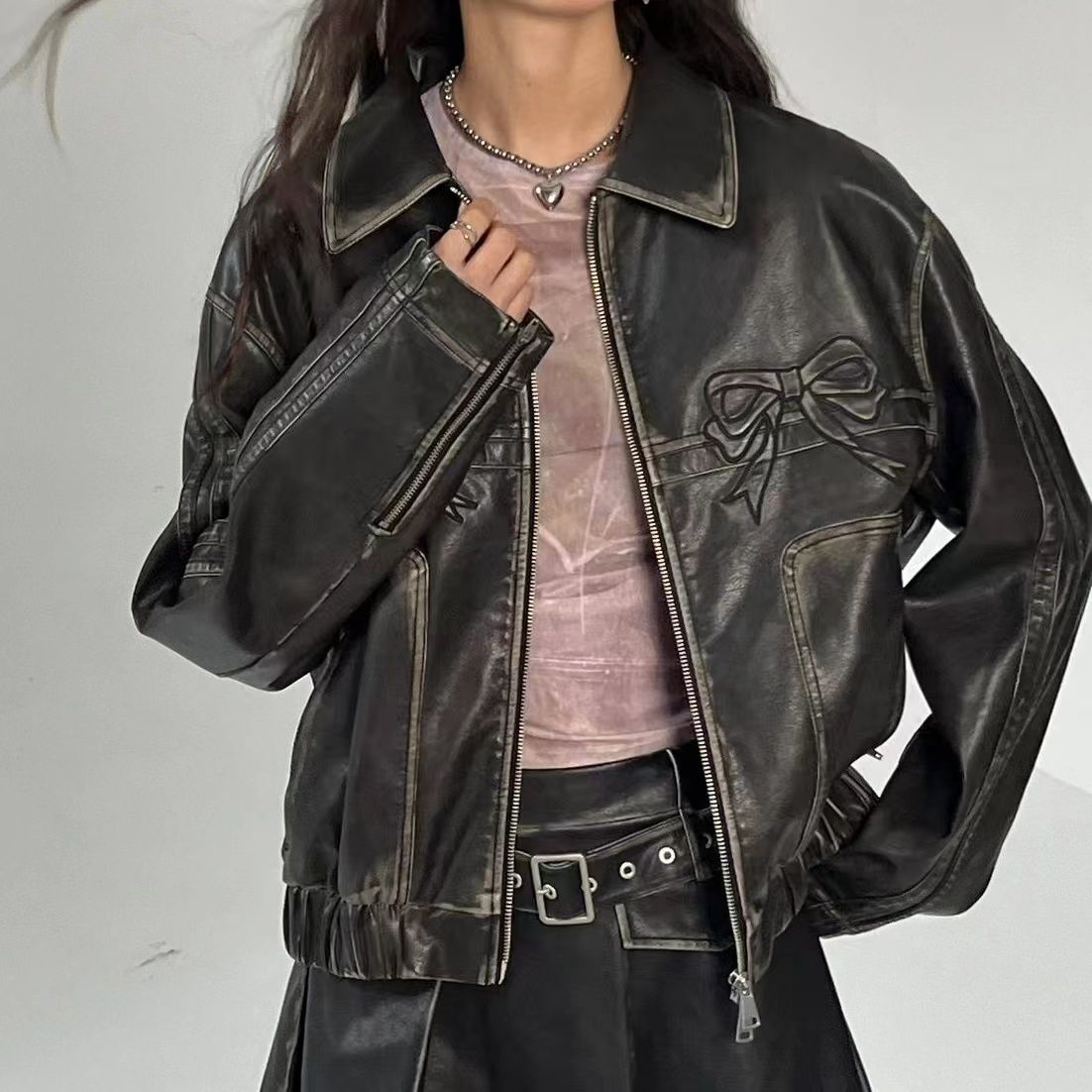 Damjacka Slingdetalj Läder Modern Stil 8