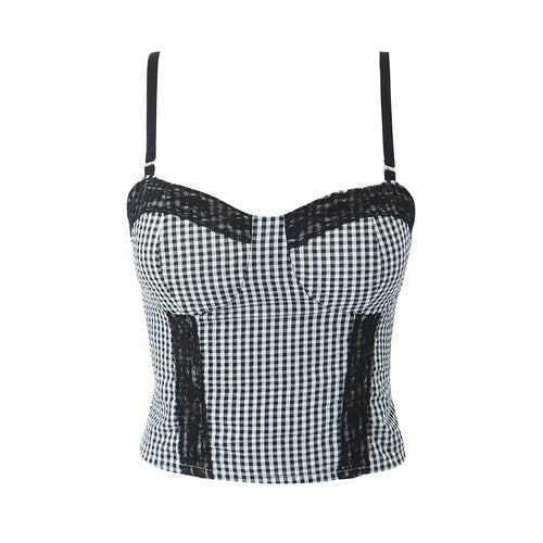 Dam Festtopp Vichy-Karo med Spetsdetaljer Polyester-1