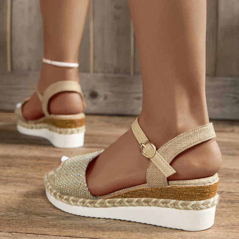 Kvinnors Kil Sandaler Canvas Bekväm Halkfri Sula-5