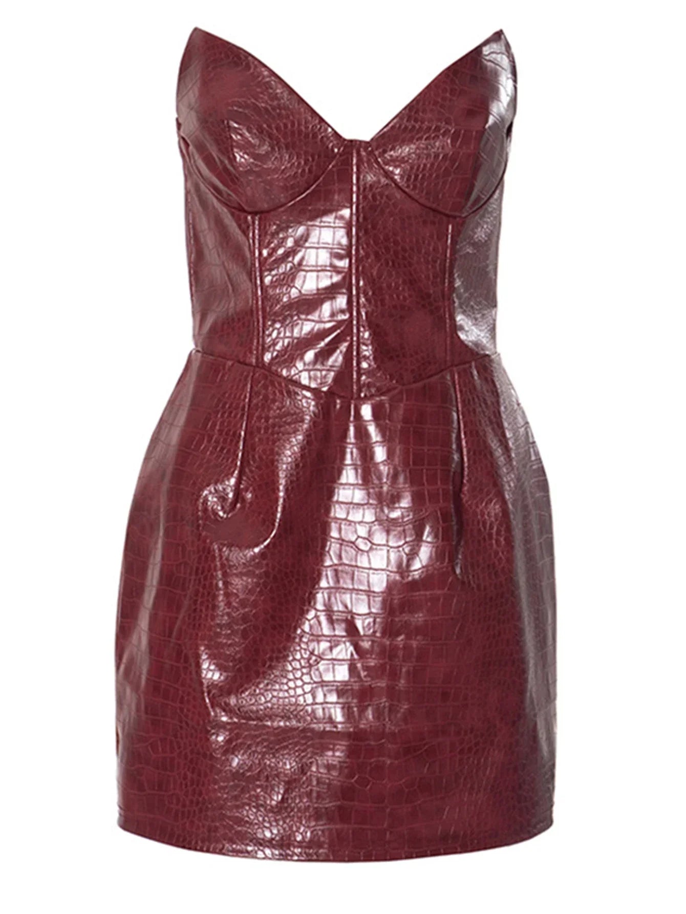 Dam Miniklänning V-ringad Syntetiskt Läder 7