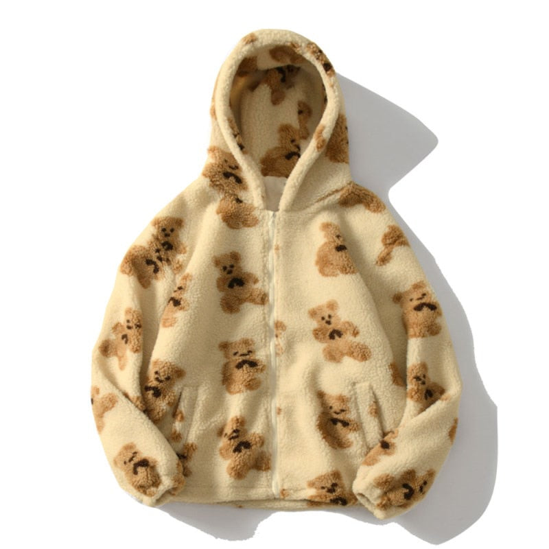 Unisex Hoodie Plysch Nallebjörn Design Mjuk Polyester 11