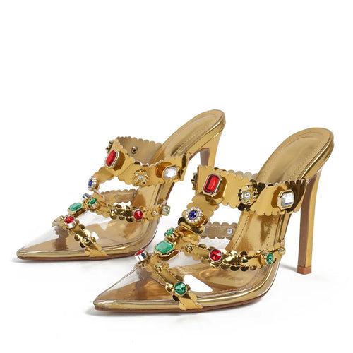 Dam Sandaler Spetsig Tå PVC Hög Klack Slip-On Skor-1