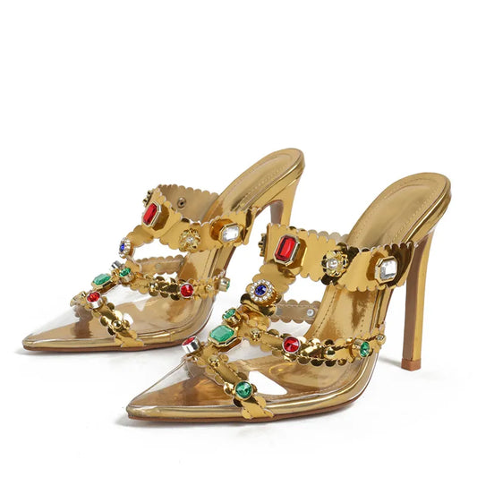 Dam Sandaler Spetsig TÄ PVC Hög Klack Slip-On Skor-1