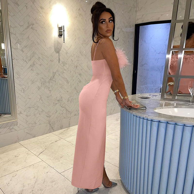 Dam Sommarklänning med Smala Remmar och Elegant Slits i Högkvalitativt Material-3