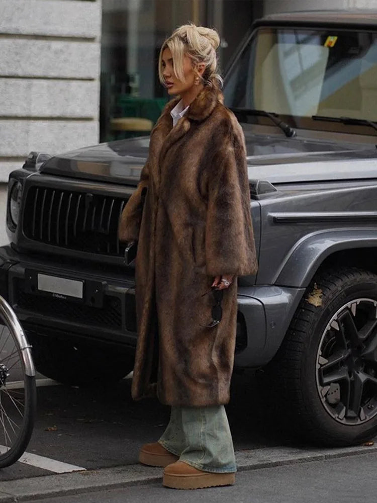 Lång Kofta Dam med Päls Detaljer Mjuk Stickad Design-6