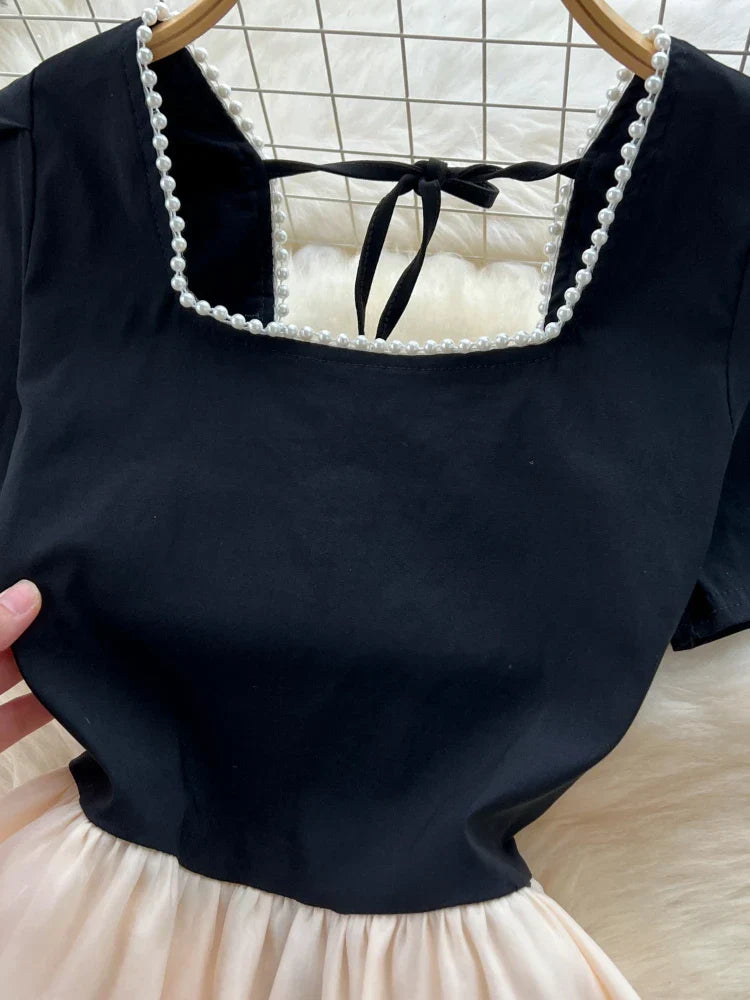 Kvinnors Miniklänning A-linje Fyrkantig Halsringning Polyester-4