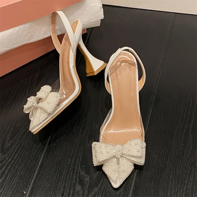 Dam Slingback Skor Spetsig Tå Hög Häl PVC-2