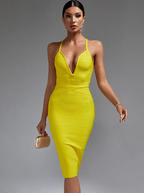 Dam Midiklänning V-Hals Monokrom Polyester Slim Fit-1