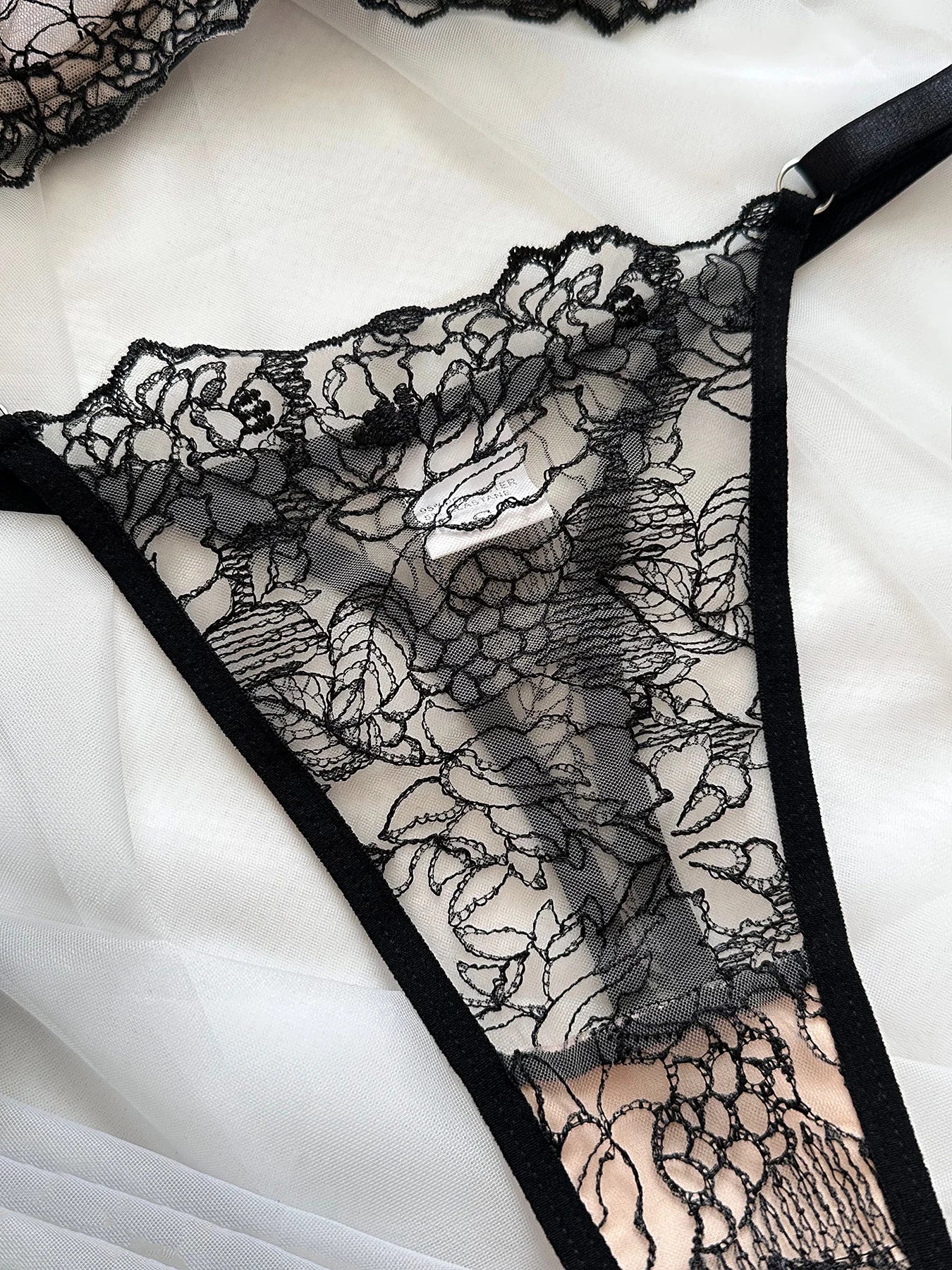 Damunderkläder Set Monokrom Polyester Snygga Sexiga Underkläder-6
