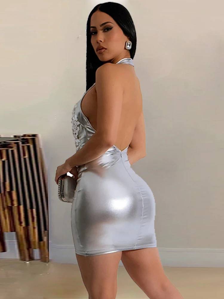 Kvinna Miniklänning Patchwork Polyester Mesh-4