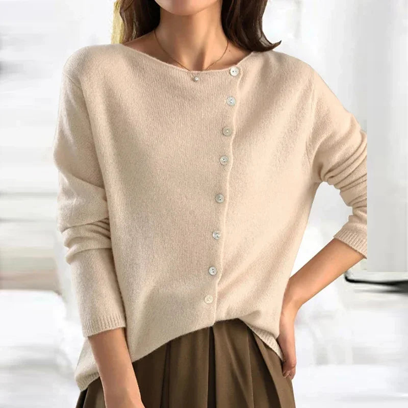 Stickad Dam Tröja i Polyester med Tidlös Stil – Perfekt Passform för Höst och Vinter, Enfärgad Design 5