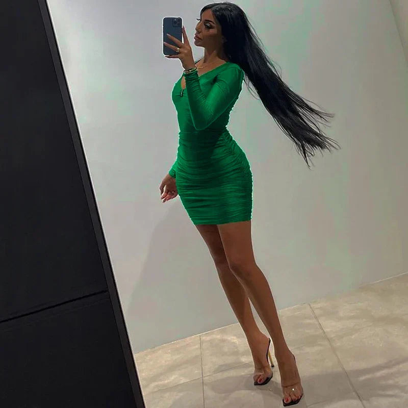 Kvinna Glittrig Miniklänning Draperad med Djup Dragkedja i Polyester-5