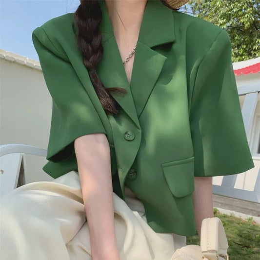 Dam Blazer Kort Ärmlös Vändkrage Polyester 1
