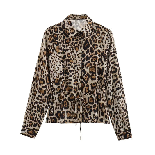 Dam Skjorta Leopardmönster LĂ„nga Ărmar LĂ€tt Material-1