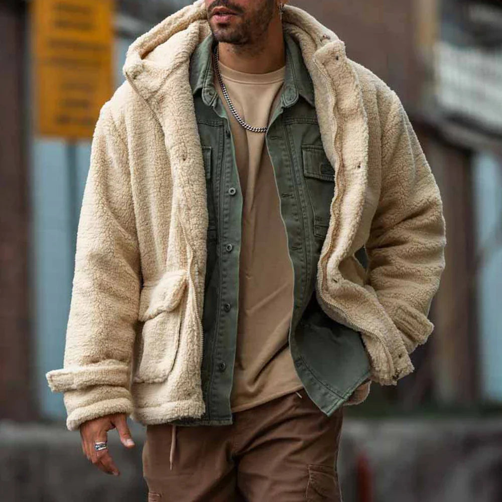 Herrar Hoodie i Teddypäls med Huva Mjuk Polyester 5