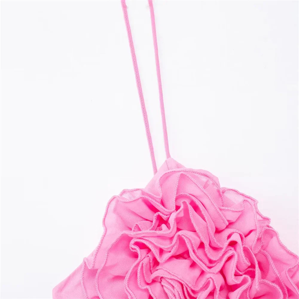 Dam Blommig Crop Top, Ärmlös och Stretchig Polyester – Slim Fit Super Kort Topp för Sommarens Festligheter 5