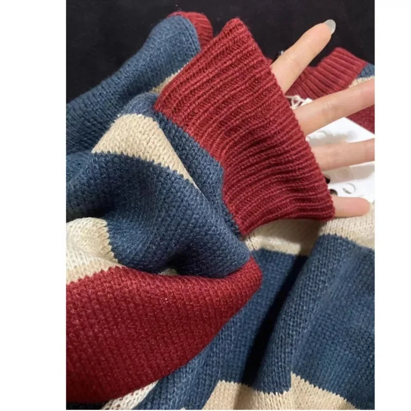 Dam Stickad Randig Tröja Mjuk Kvalitet-6