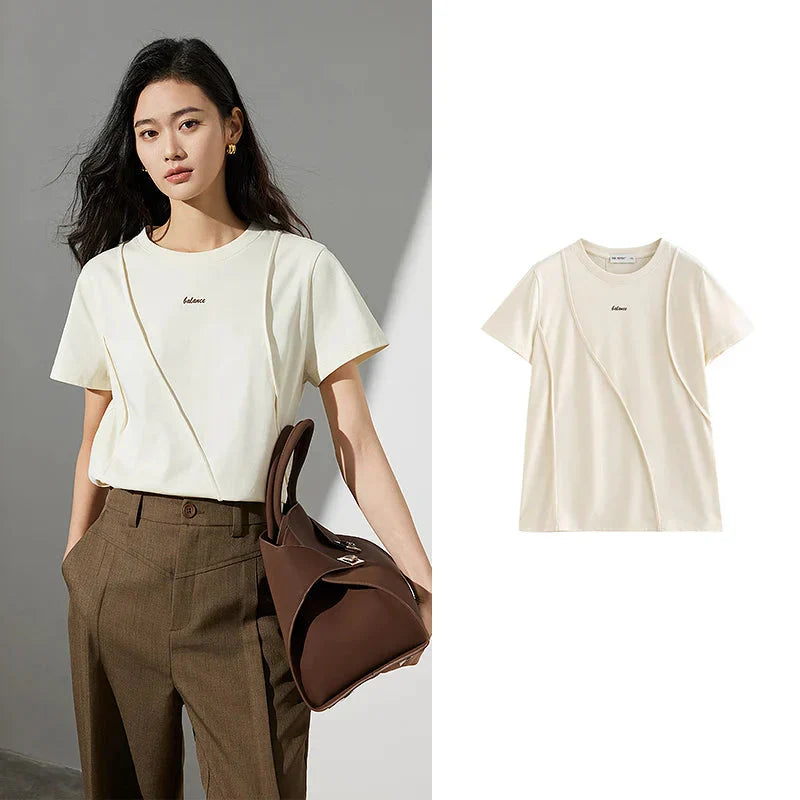 Dam T-shirt med Subtilt Broderi i Bomull, Avslappnad Passform 4