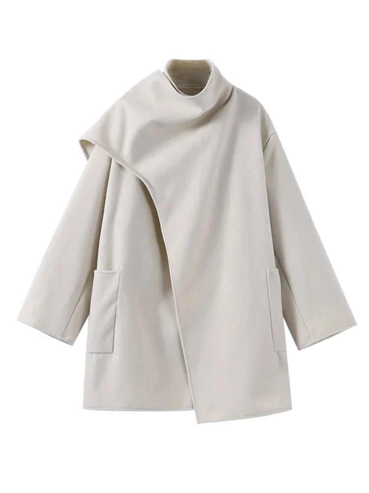 Kvinnors Asymmetrisk Kappa i Högkvalitativ Ull – Modern Design, Svart, För Kalla Dagar, Finns i Storlekar S-L 5