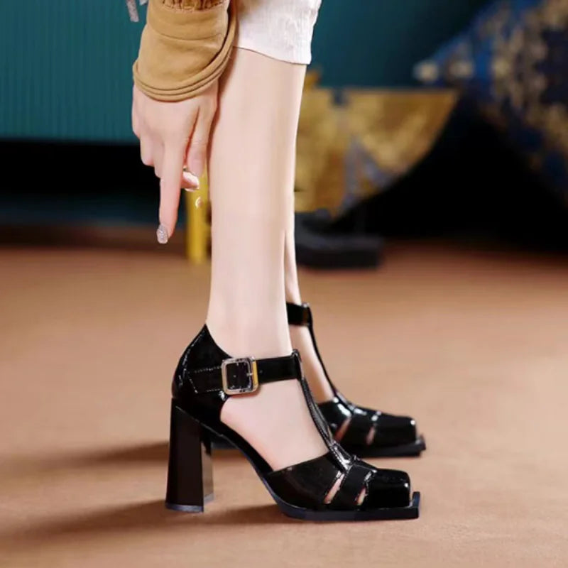 Dam Skor Fyrkantig Tå Färgläder Pumpar-4