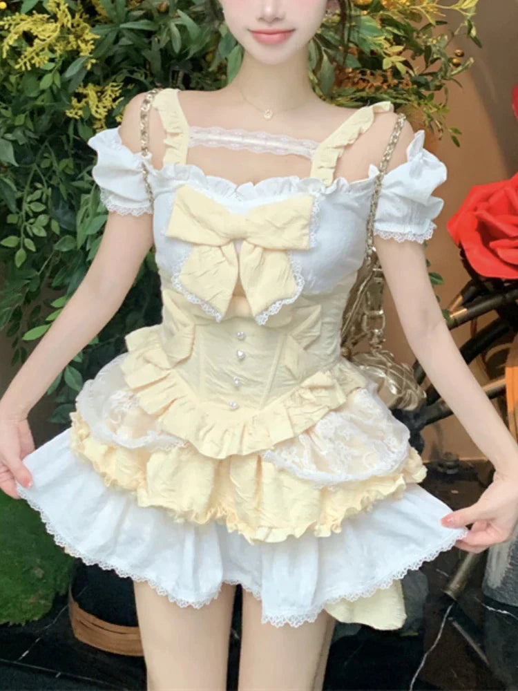 Dam Ruffle Kjol Set A-linjeformad Polyester-2