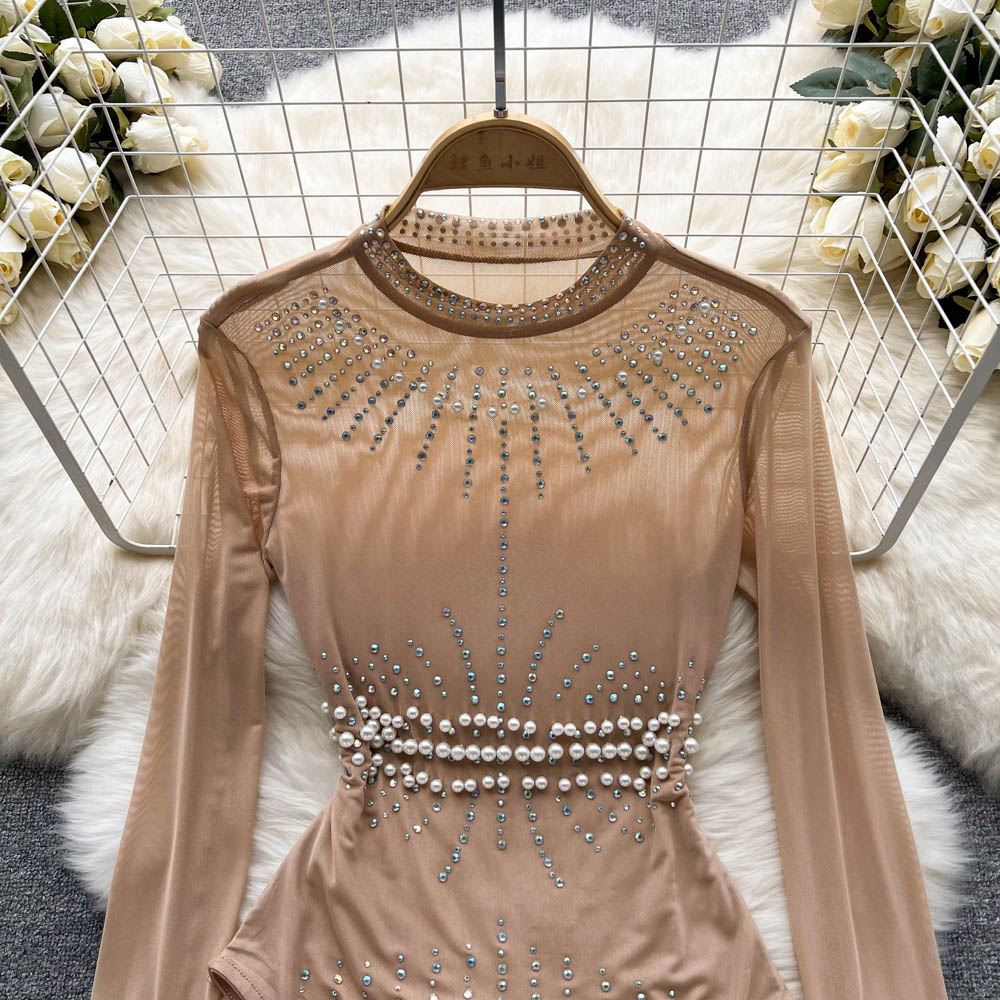 Kvinnors Bodysuit Monokrom Polyester Med Rhinestones-6