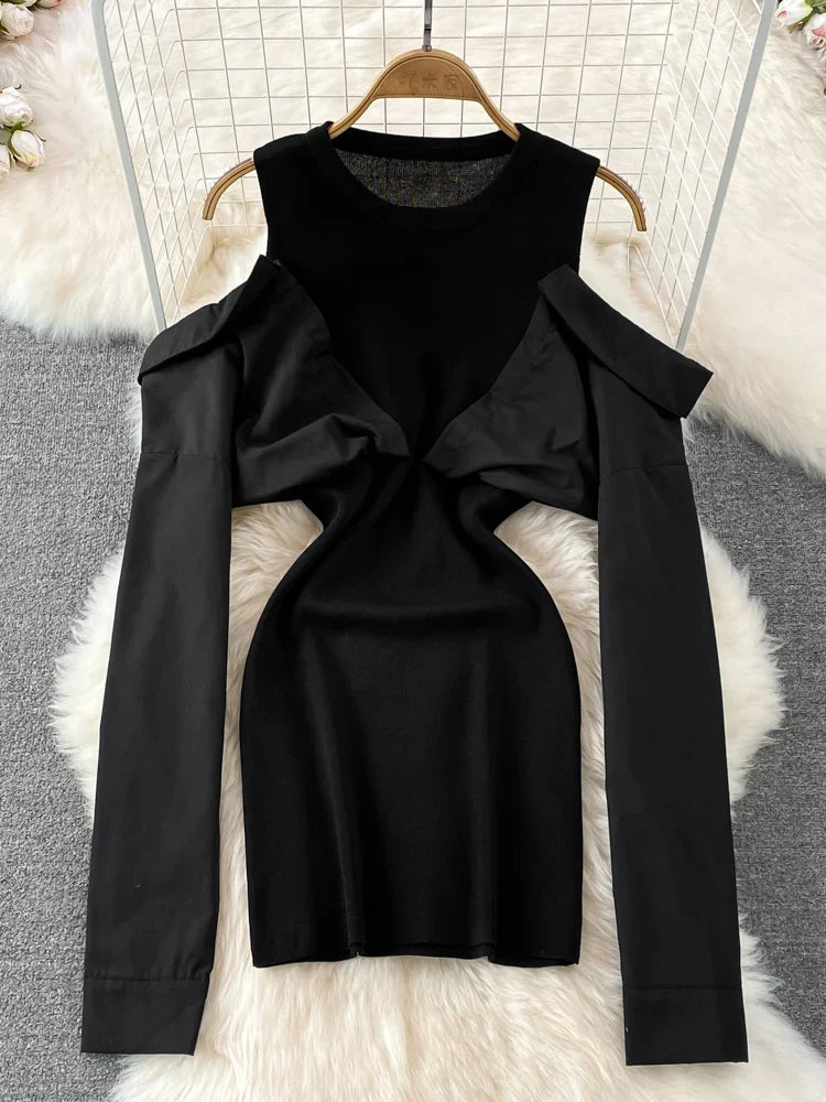 Kvinnors Mini Klänning med O-hals i Mjuk Bomull och Polyester – Axelfri Design för Festliga Tillfällen 10