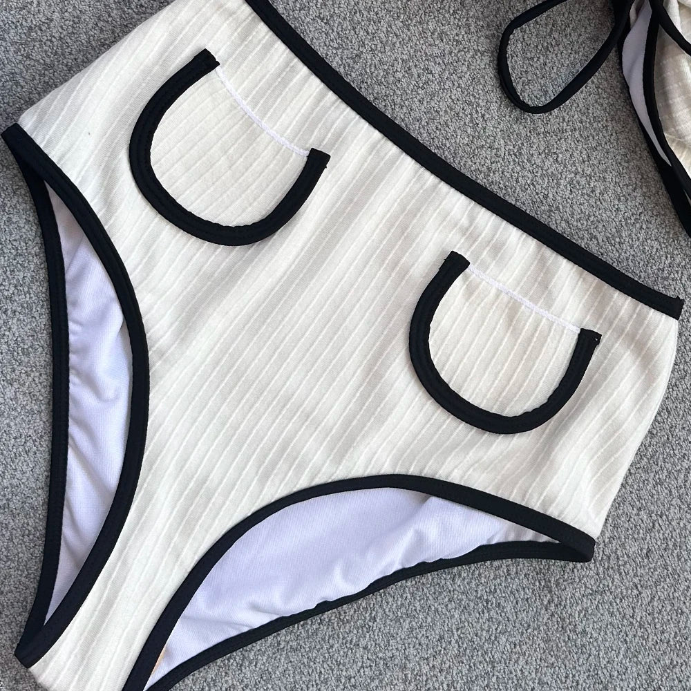 Dam Bikini Låg Midja Monokrom Nylon-6