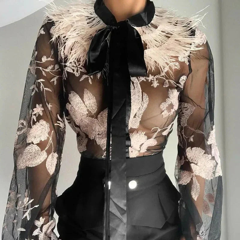 Variant image for Dam Skjorta Blommönster Lång Ärme Polyester-1