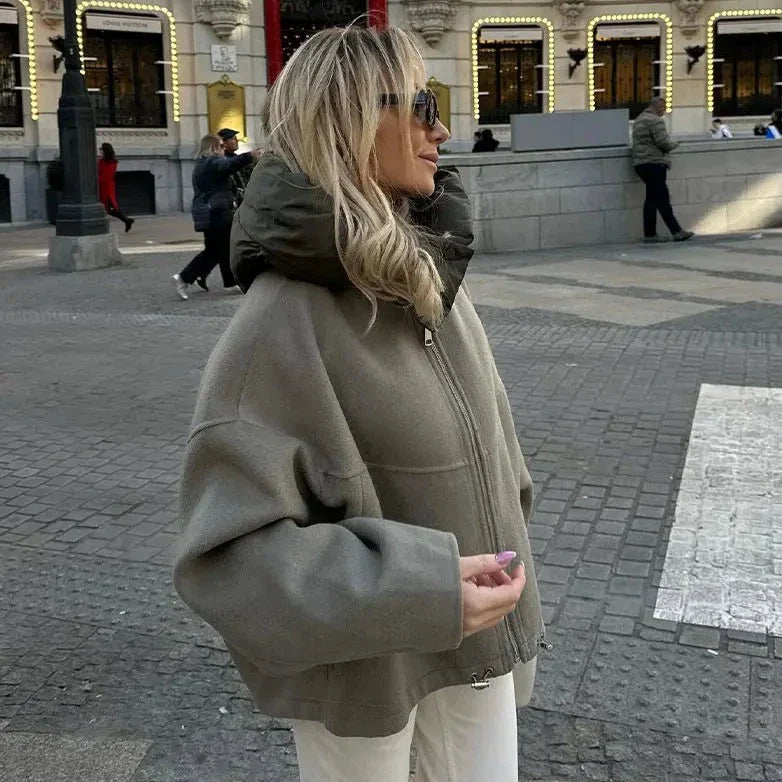 Damjacka Hoodie Avslappnad Lätt Väv-4