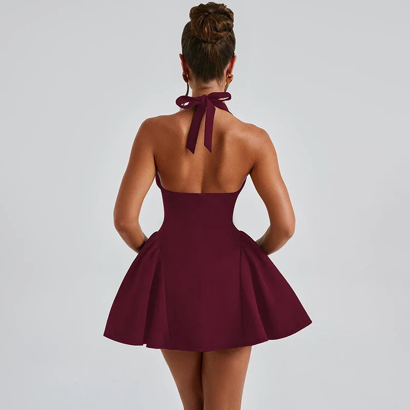 Damklänning Mini Bakre Design Polyester Spandex-3