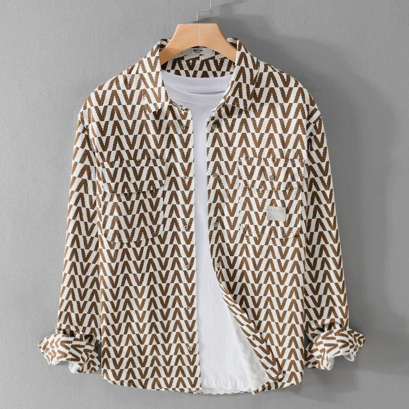 Variant image for Mäns Mönstrad Skjorta Geometrisk Bomull med Knapp och Fickor-11