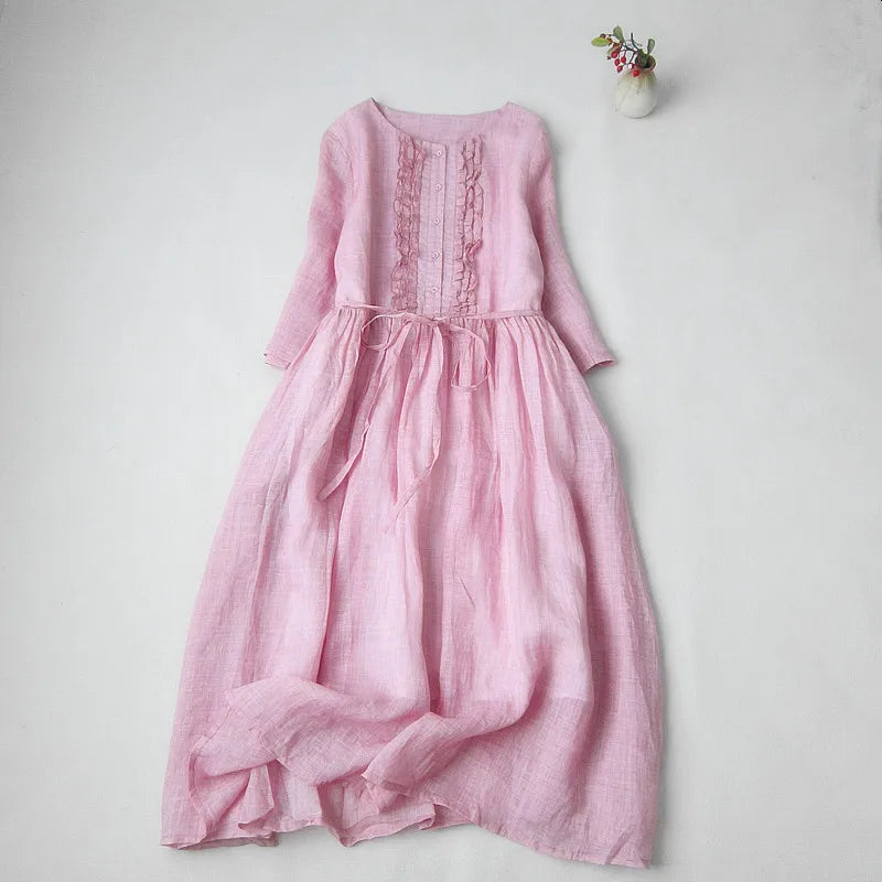 Damklänning Rynkor O-hals Polyester Modern Vintage-3